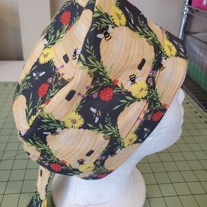 New  Beehive Print Scrub Cap Adult Sz Cotton